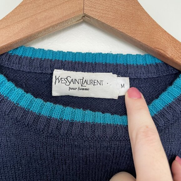 Vintage Yves Saint Laurent Wool Blend Logo Sweater Men's Size Medium - Picture 3 of 6